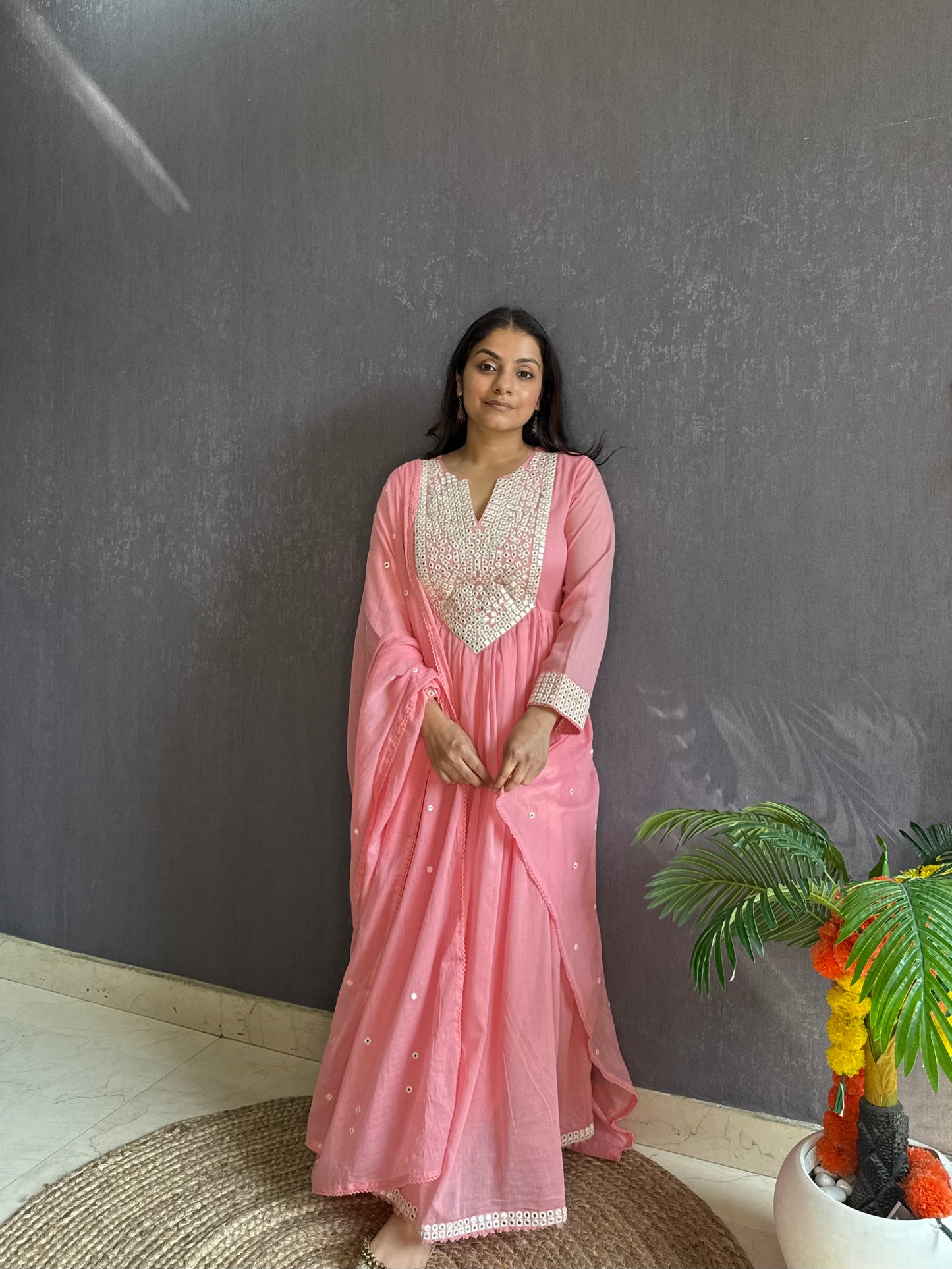 Mal cotton mirror embroidered Anarkali