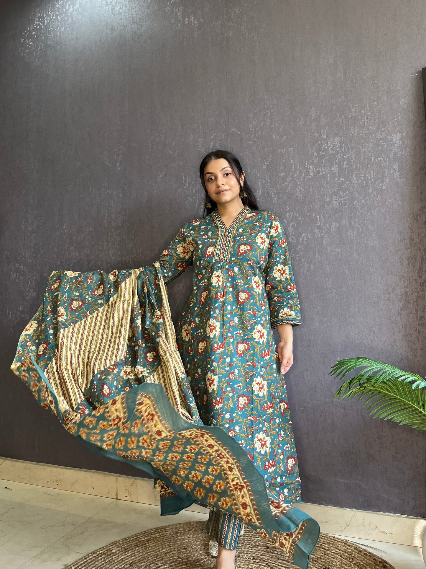 Mulmul cotton printed suit