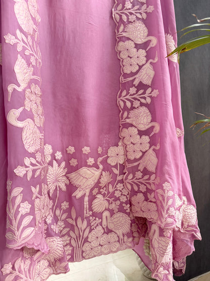 Organza appliqué work flamingos suit