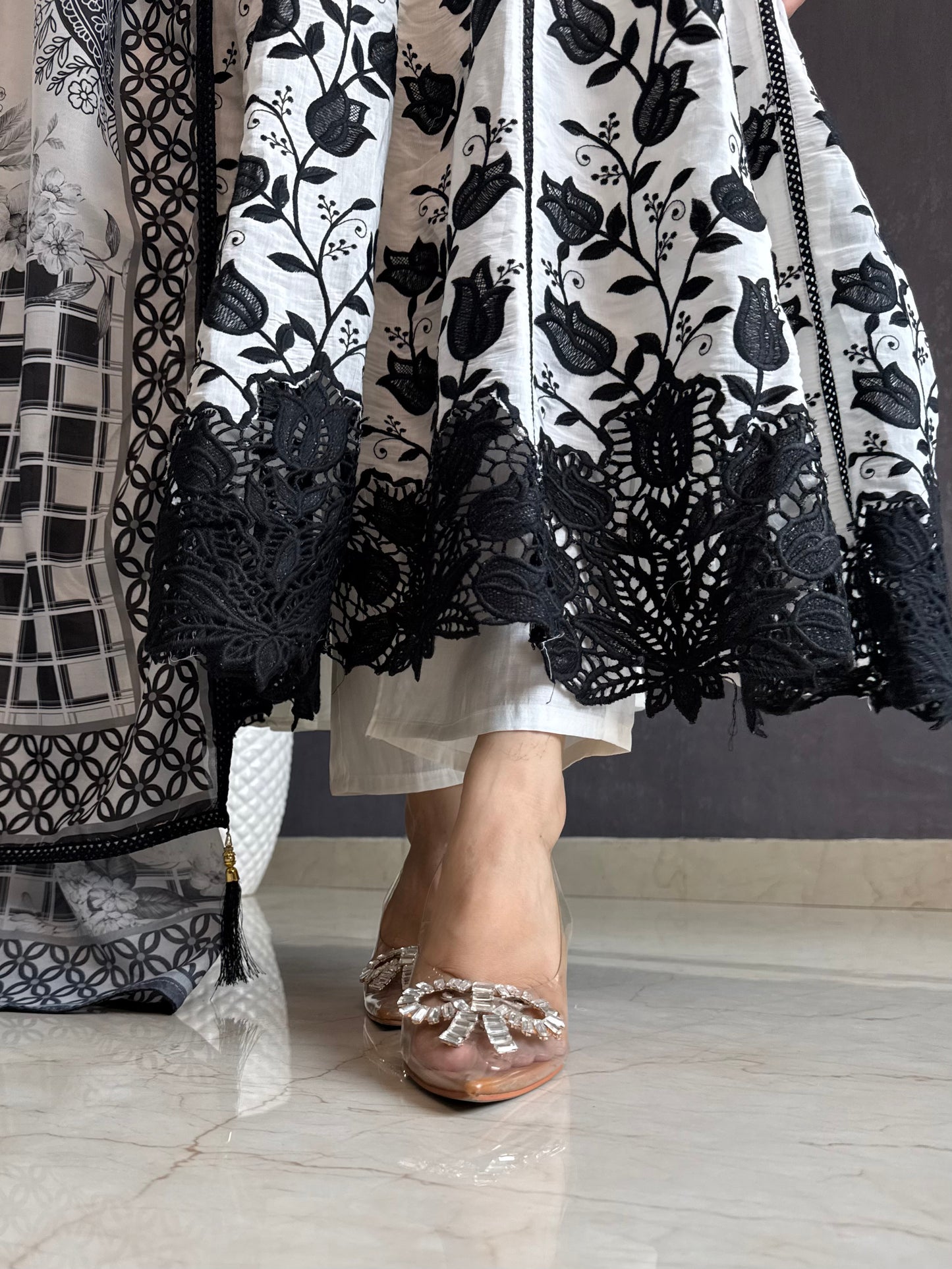 Chanderi Threadwork tulips anarkali set