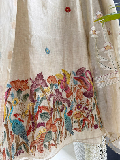 Linen handpainted frenchknot suit