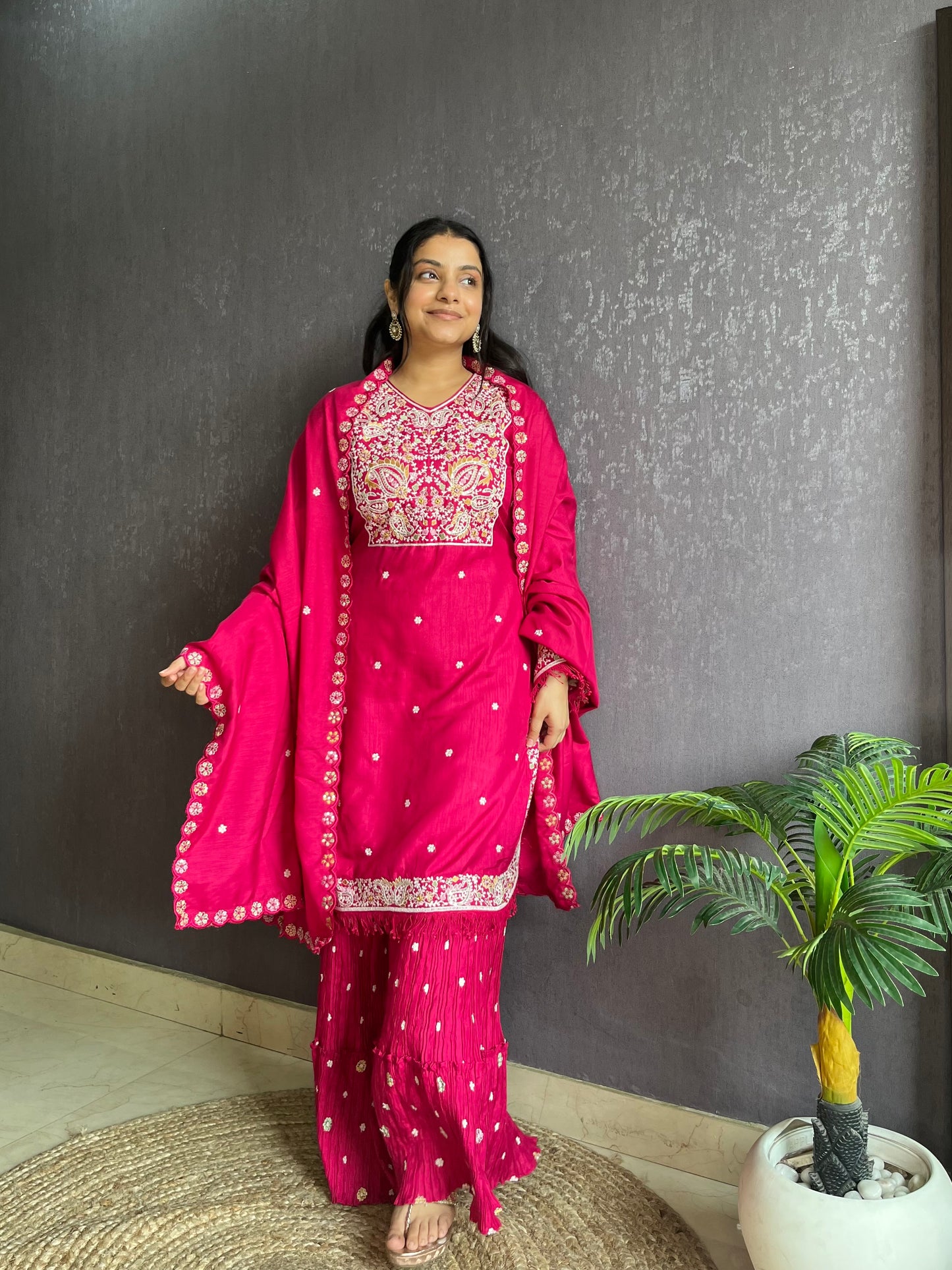 Silk embroidered shrara  suit