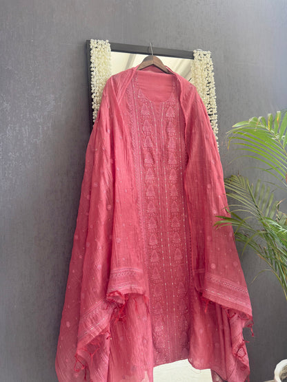Luxurious Mul chanderi lucknowi handwork suit