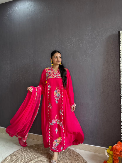Mal cotton silk embroidered handwork Anarkali