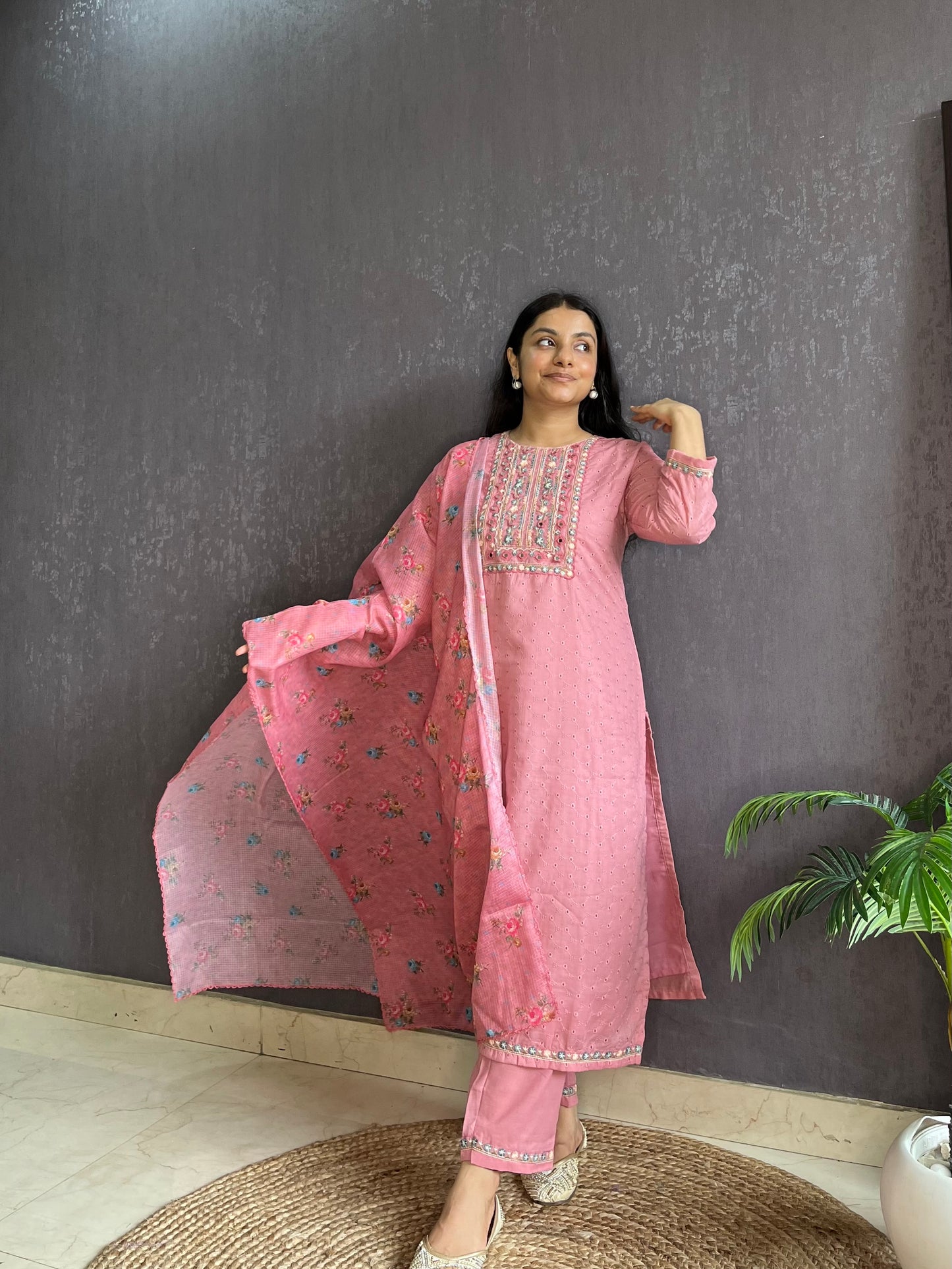 Designer cotton schiffili suit set