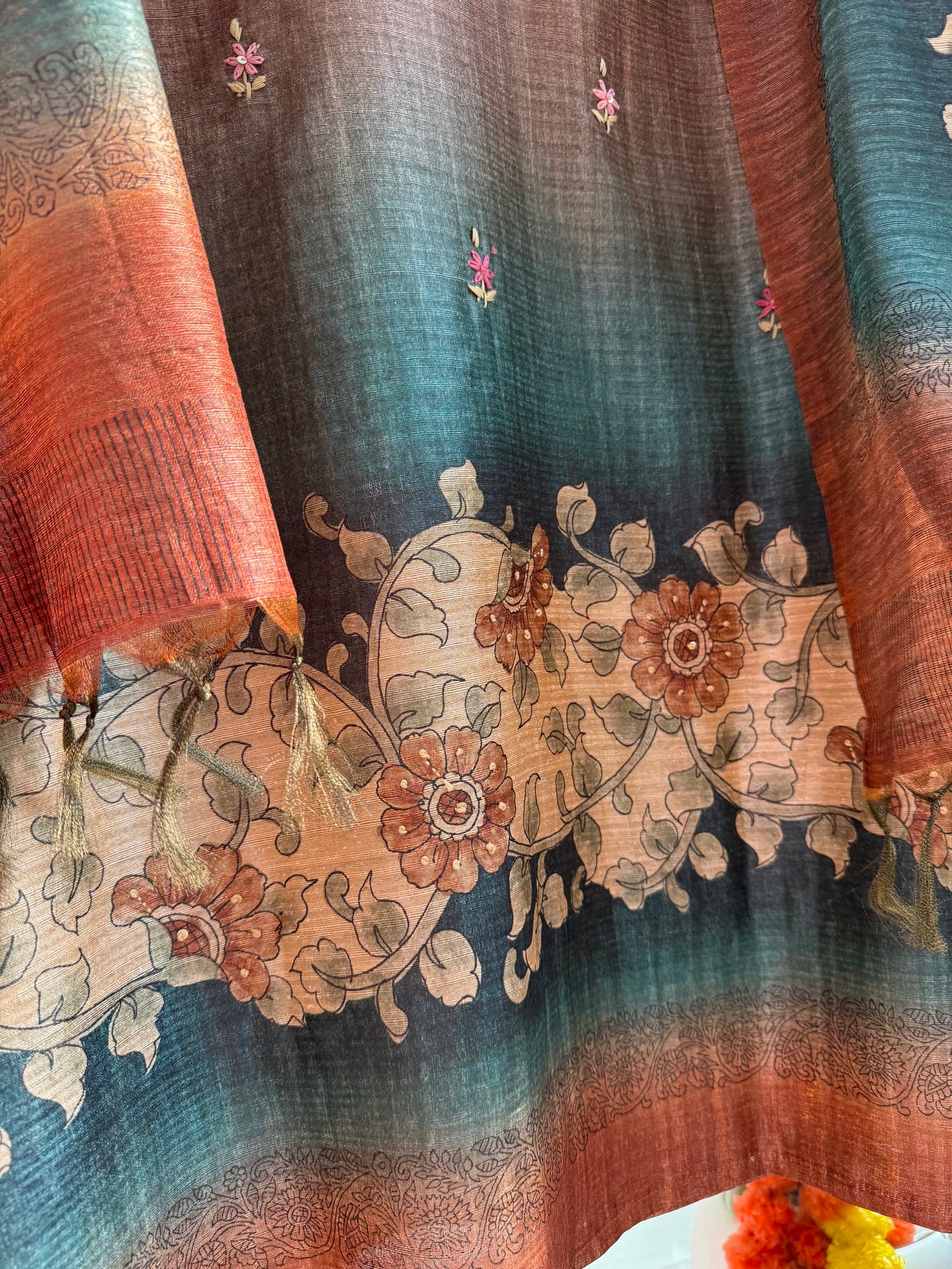 Pure linen frenchknot kalamkari suit