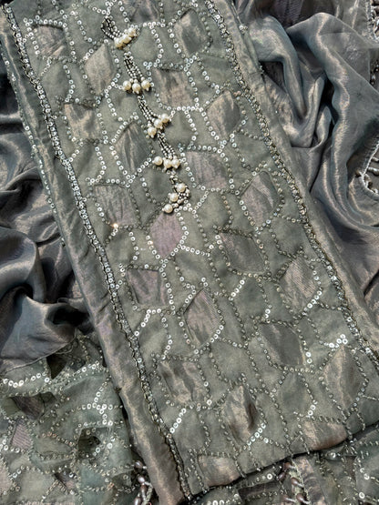 Luxurious cutwork Tissue silk suit