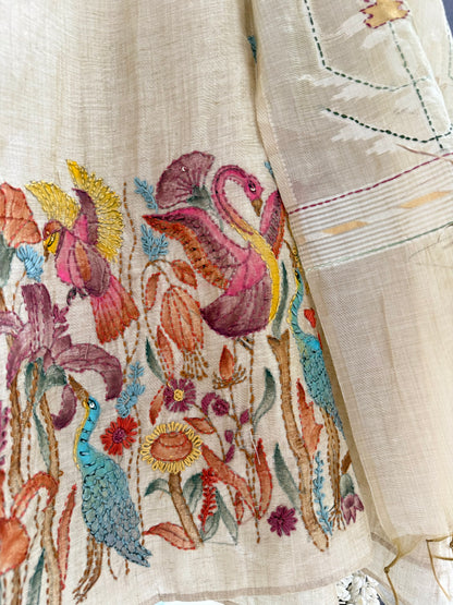 Linen handpainted frenchknot suit