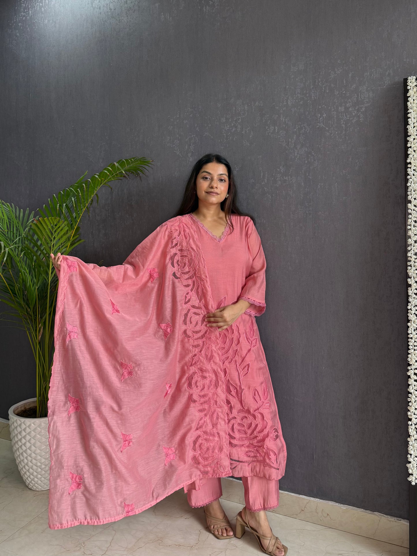 Modal silk cutwork suit set