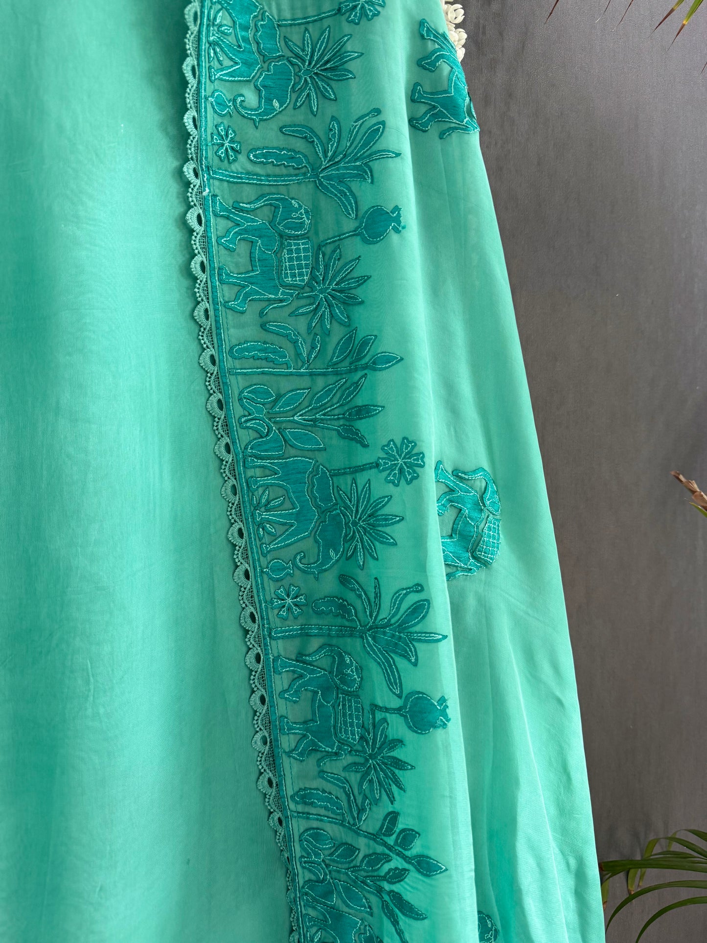 Organza appliqué work elephants suit