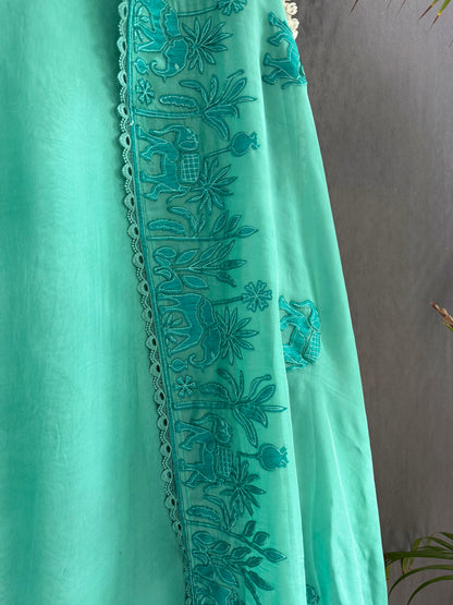 Organza appliqué work elephants suit