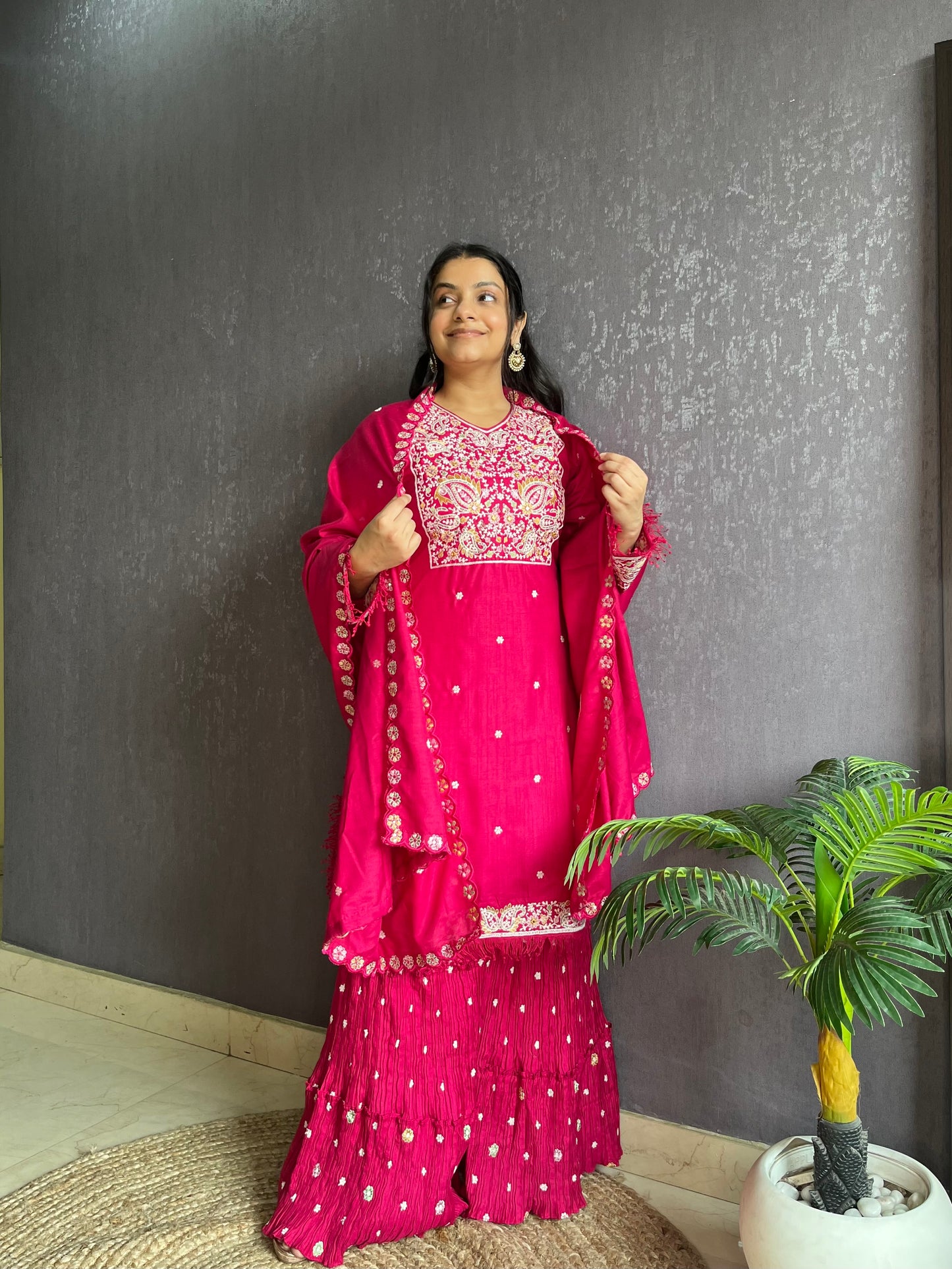 Silk embroidered shrara  suit