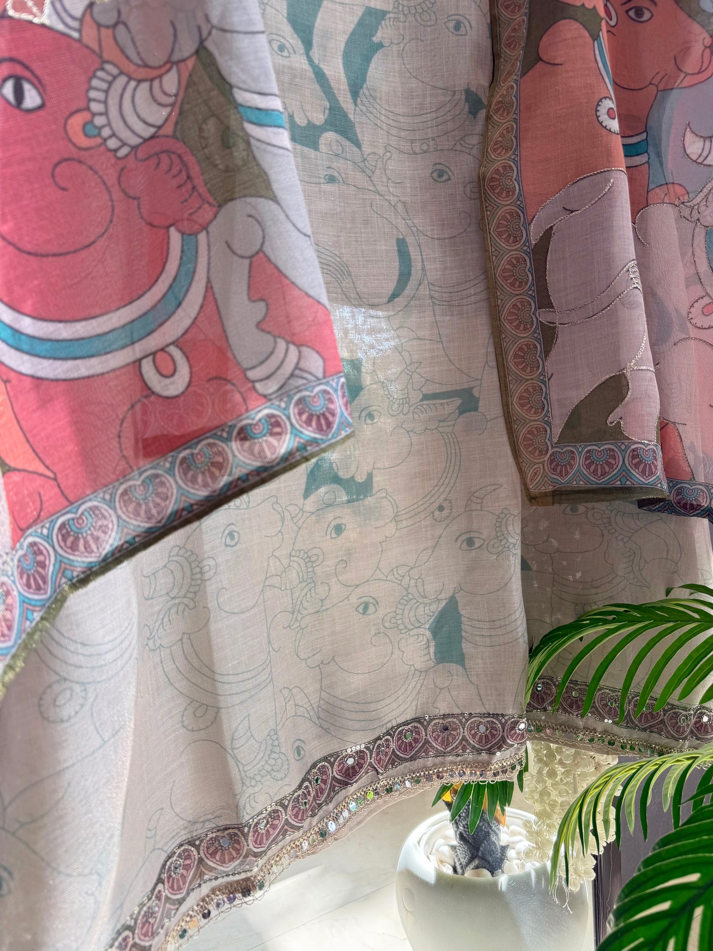 Linen jamdani pichwai suit