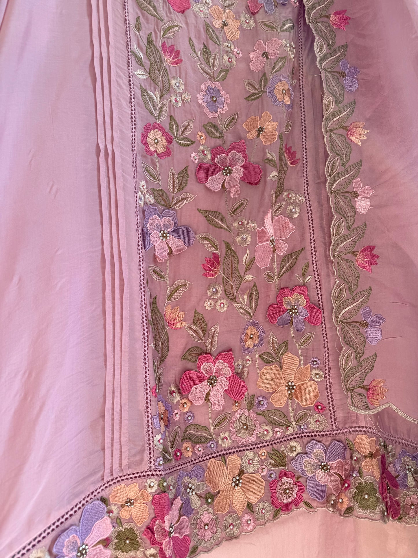 Luxurious organza appliqué work floral suit