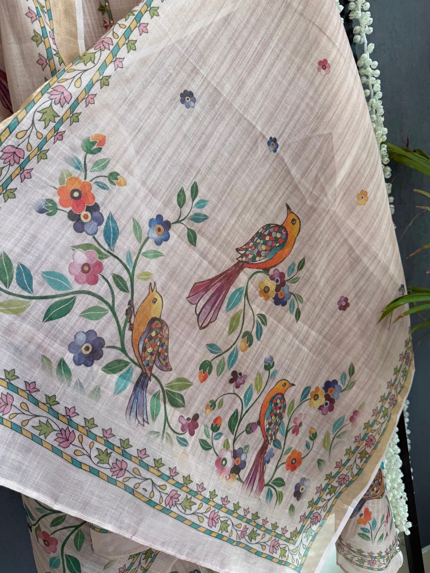 Linen birds kanthawork suit