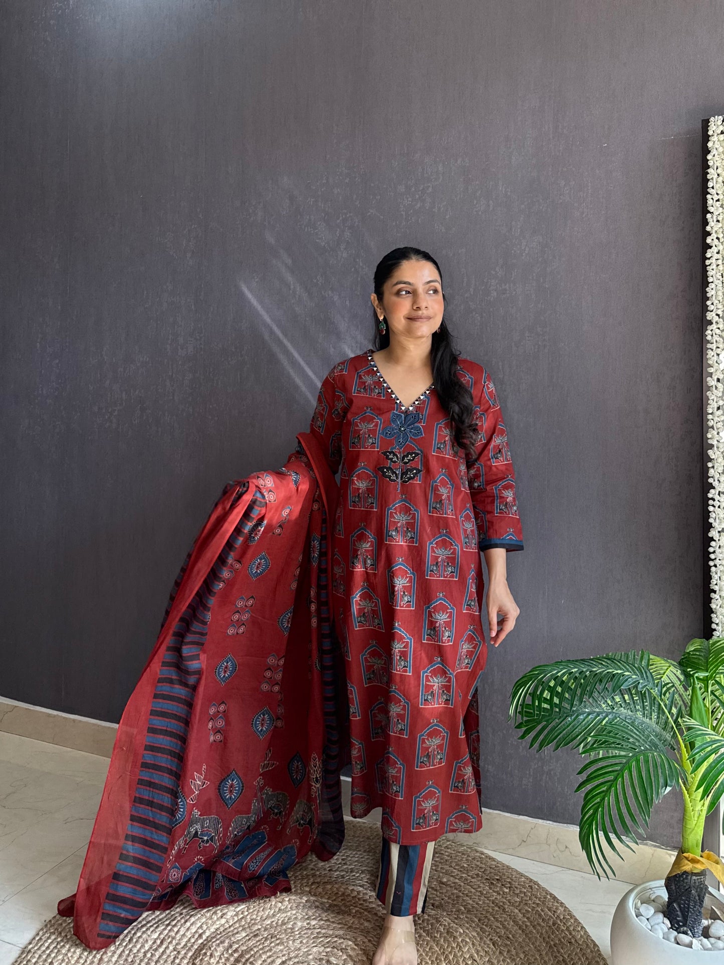 Pure cotton ajrakh pichwai suit set