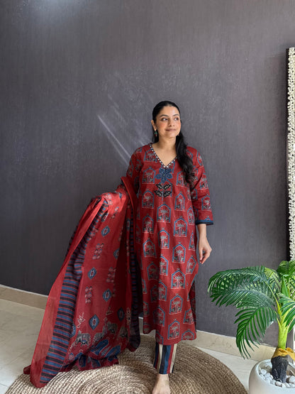Pure cotton ajrakh pichwai suit set