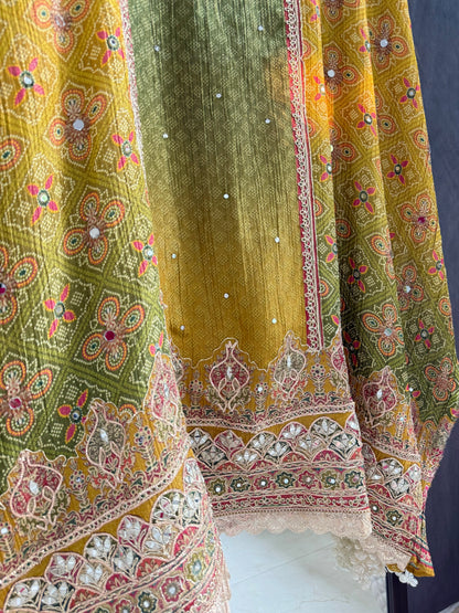Crush tissue Bandhani ombré suit