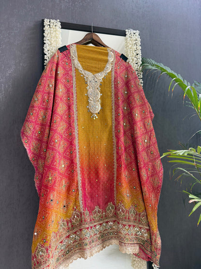 Crush tissue Bandhani ombré suit