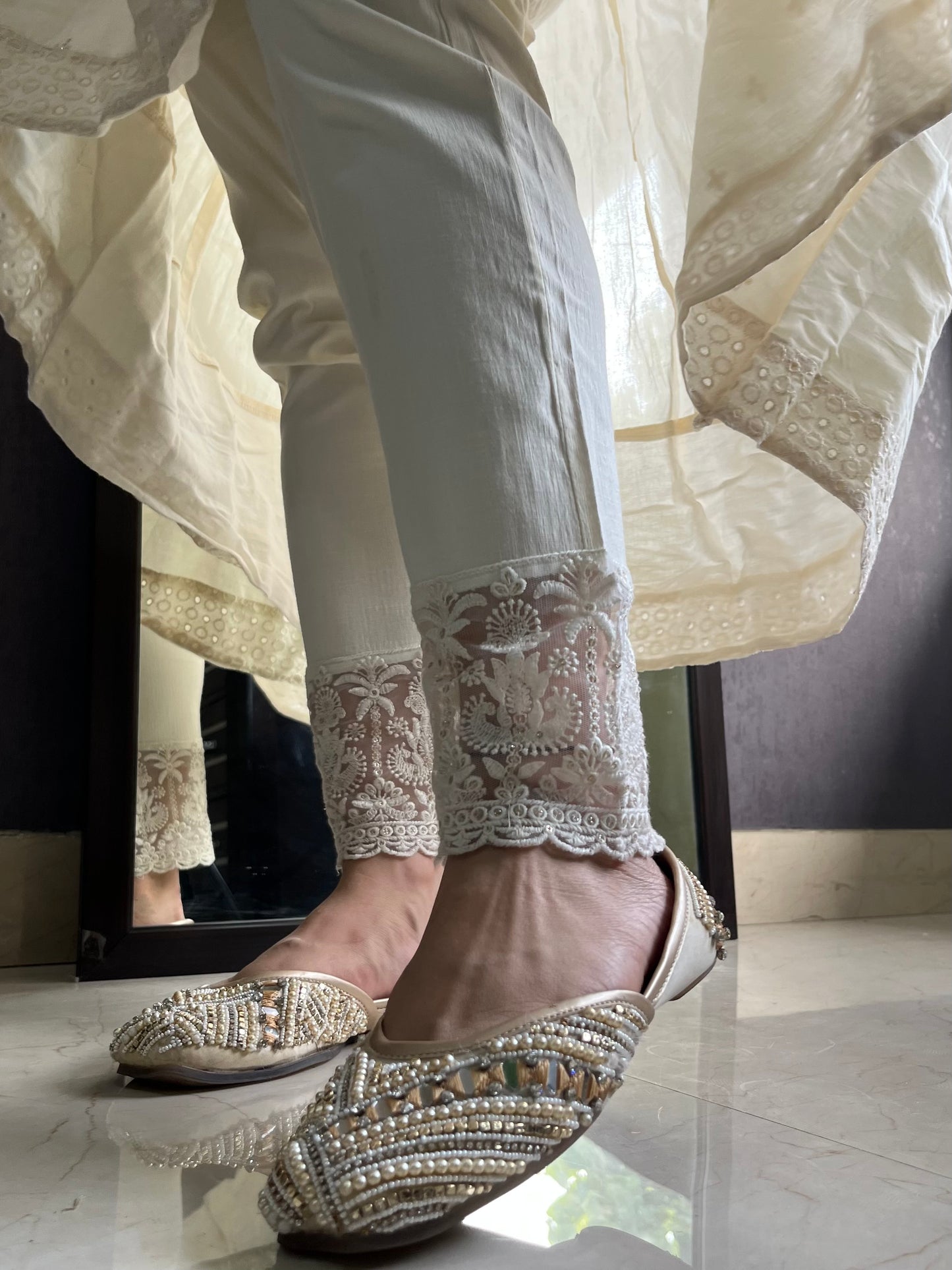 Lucknowi embroidered Cotton lycra pants