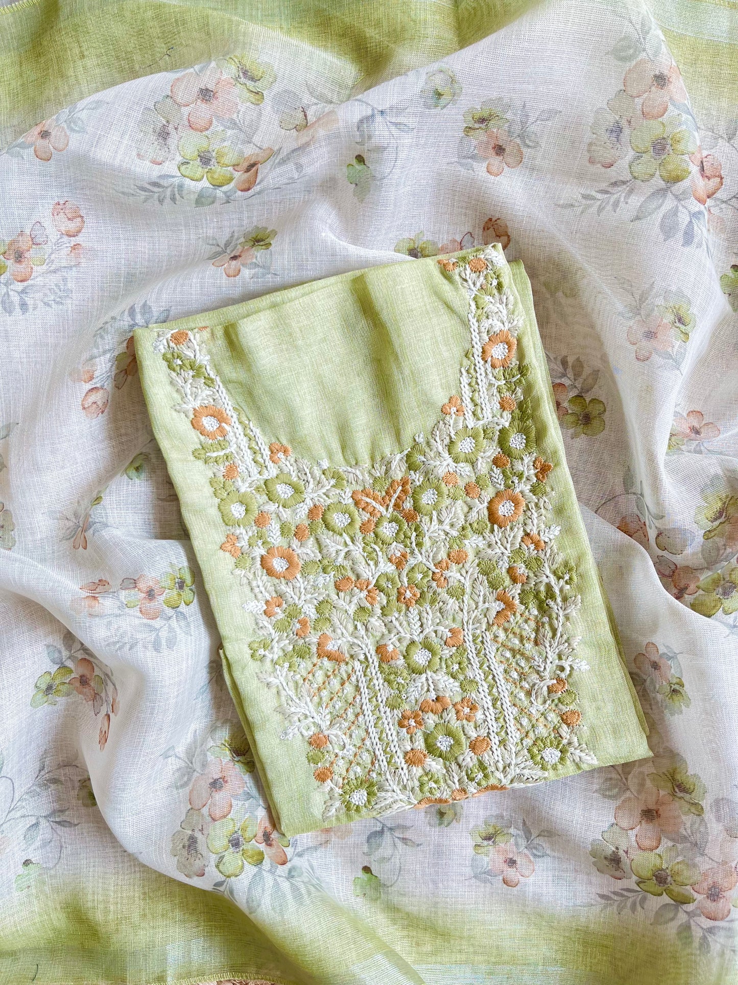 Pure linen Parsi embroidery suits