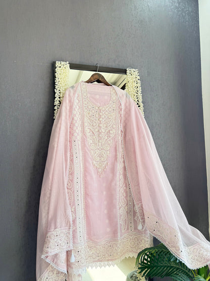 Luxurious Mul chanderi lucknowi handwork suit