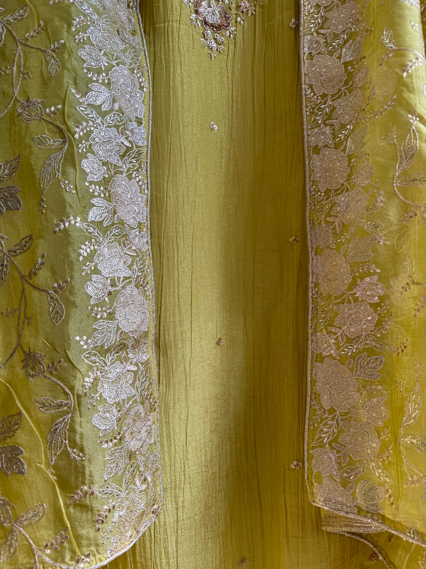 Luxurious crush tissue zardozi embroidered suit