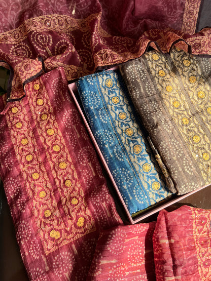 Maheshwari Kantha work Unstitched suit