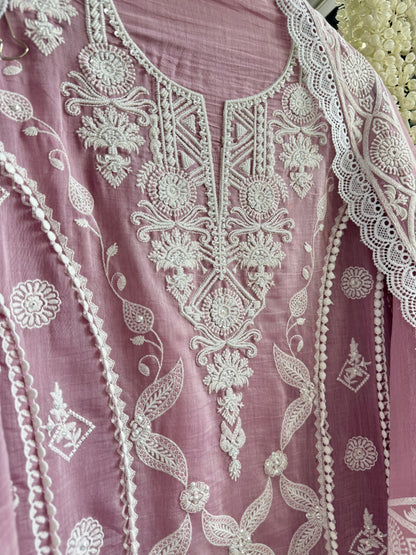 Luxurious Mul chanderi lucknowi handwork suit