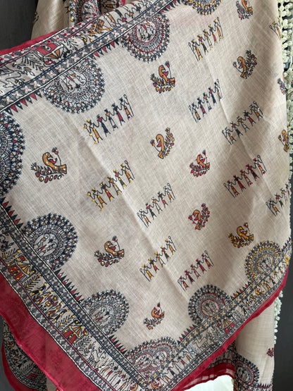 Linen worli art  Kantha work suit