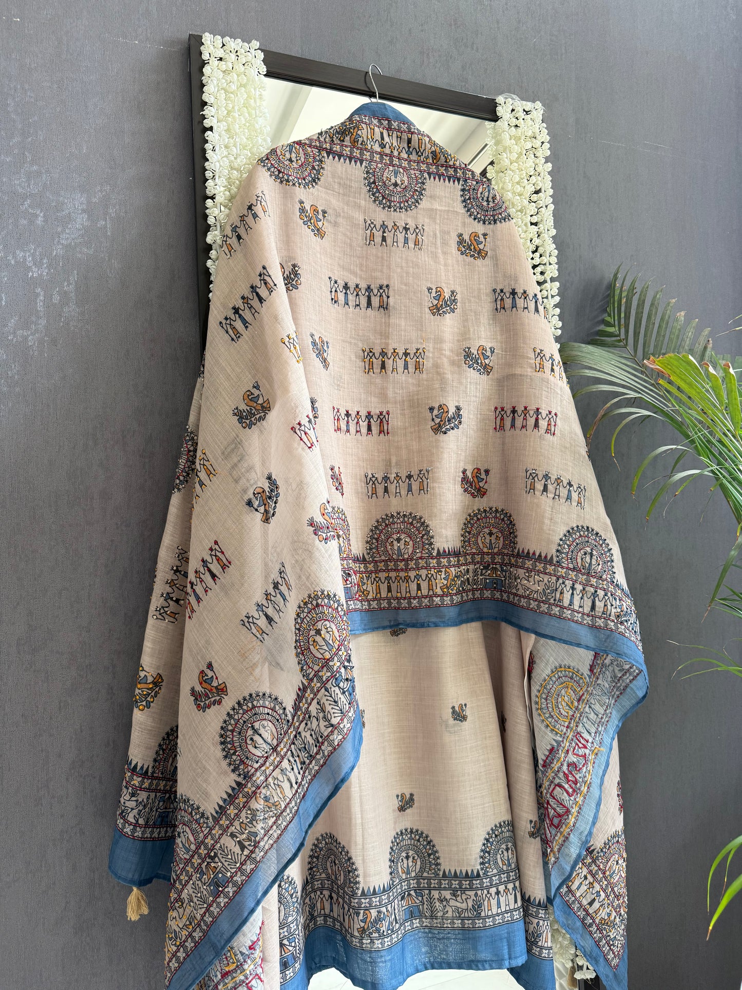 Linen worli art  Kantha work suit