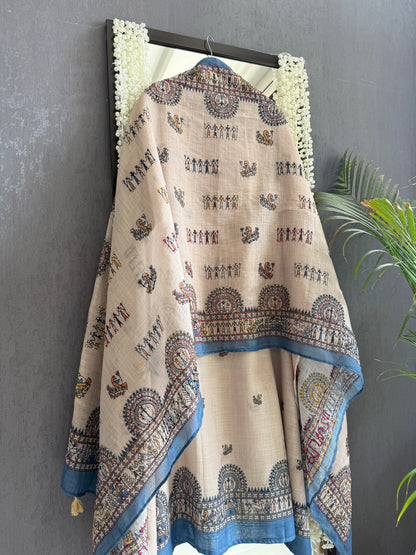 Linen worli art  Kantha work suit