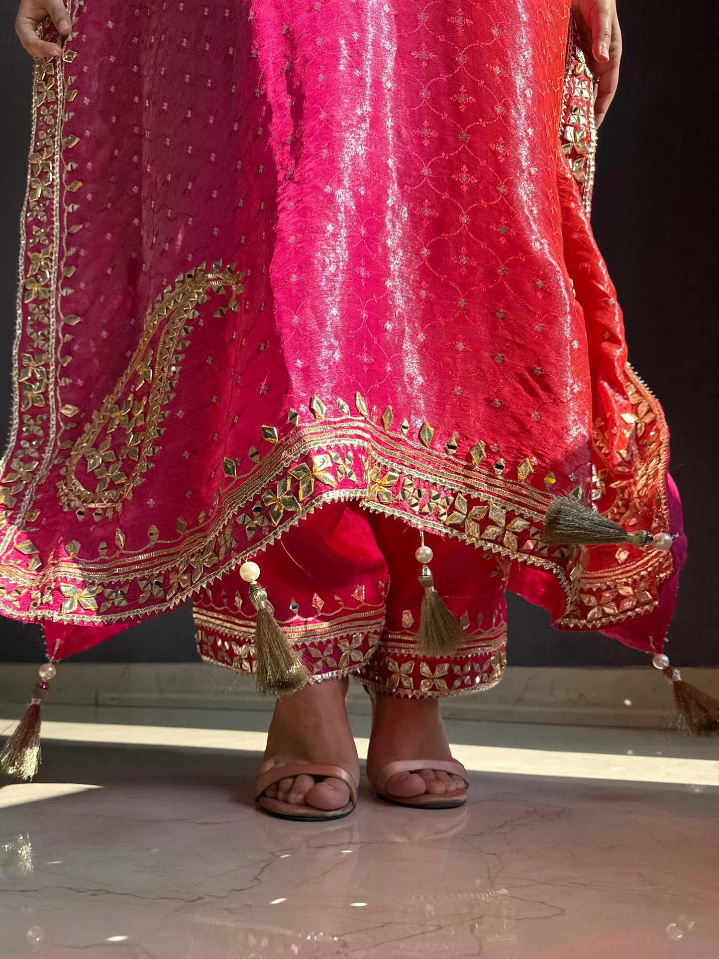 Luxurious ombré kaftan gotapatti set