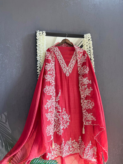Luxurious aari work Mul chanderi suit