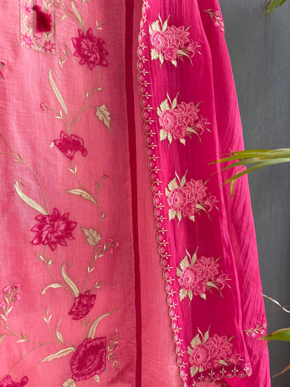 Luxurious Mul chanderi appliqué floral suit