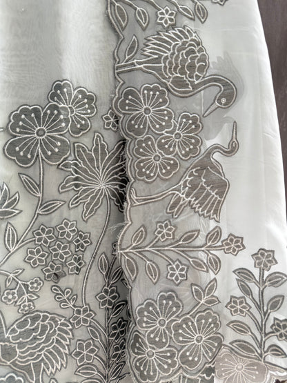 Organza appliqué work flamingos suit