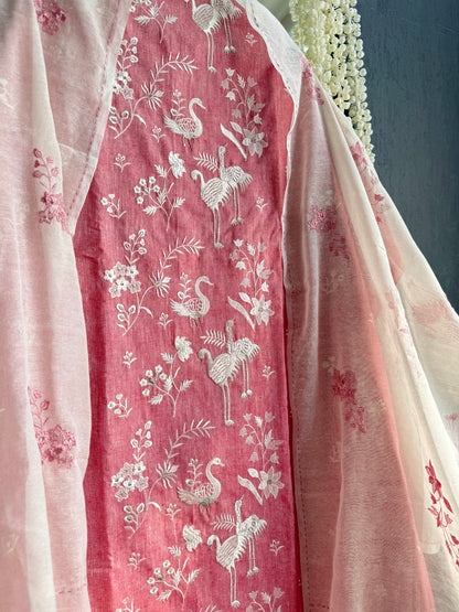 Cotton flamingos and birds embroidered suits