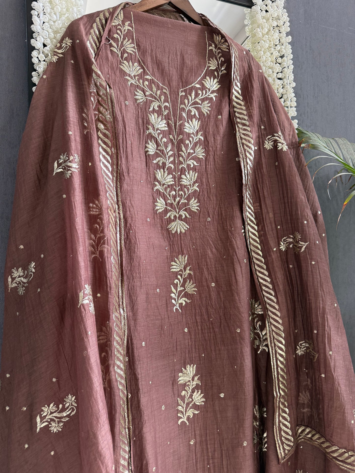 Luxurious Mul chanderi pitta work suit