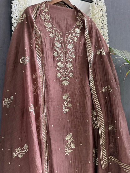 Luxurious Mul chanderi pitta work suit