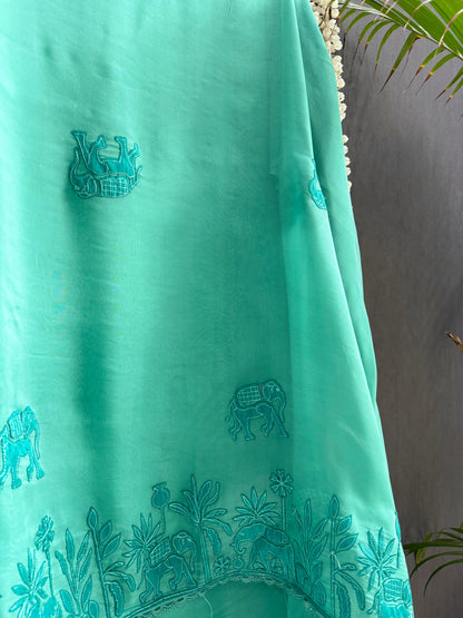 Organza appliqué work elephants suit