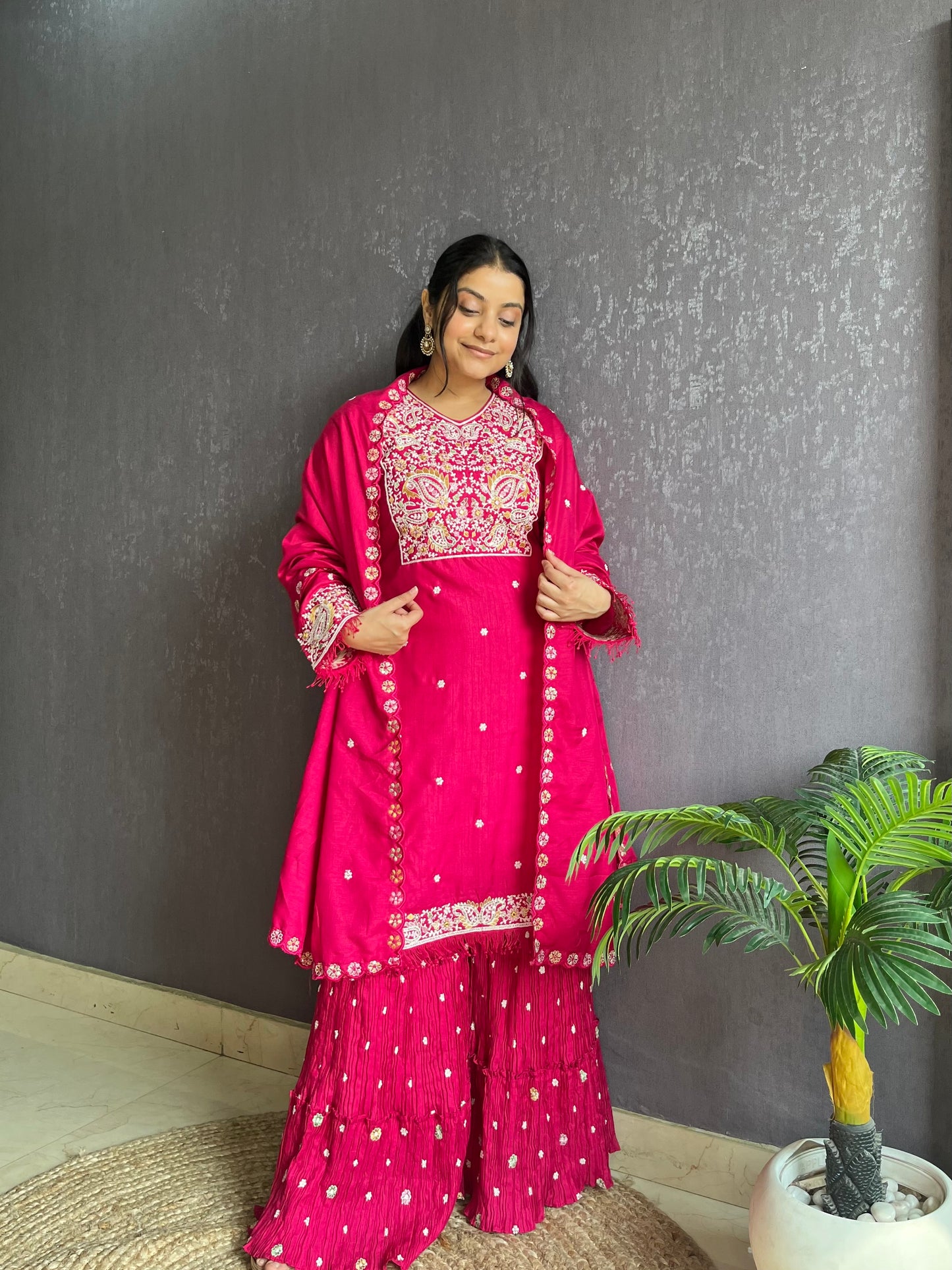 Silk embroidered shrara  suit