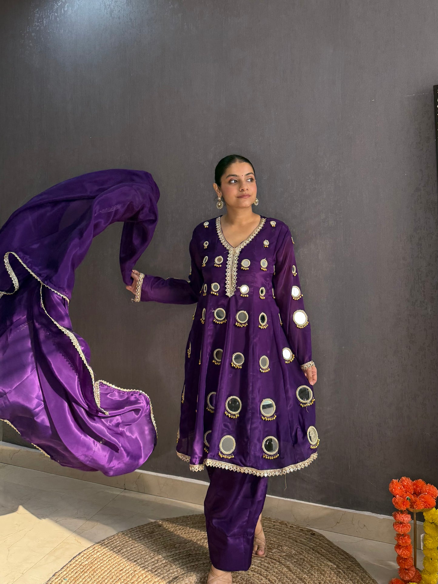 Luxurious mirrorwork farshi salwar set