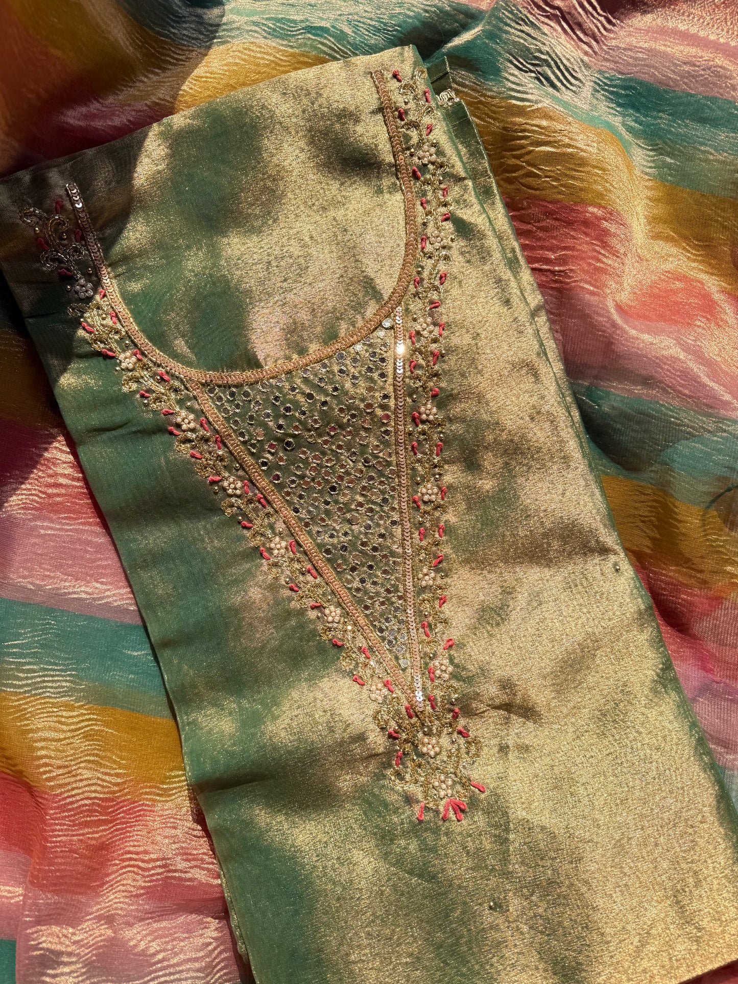 Tissue silk multi color suit