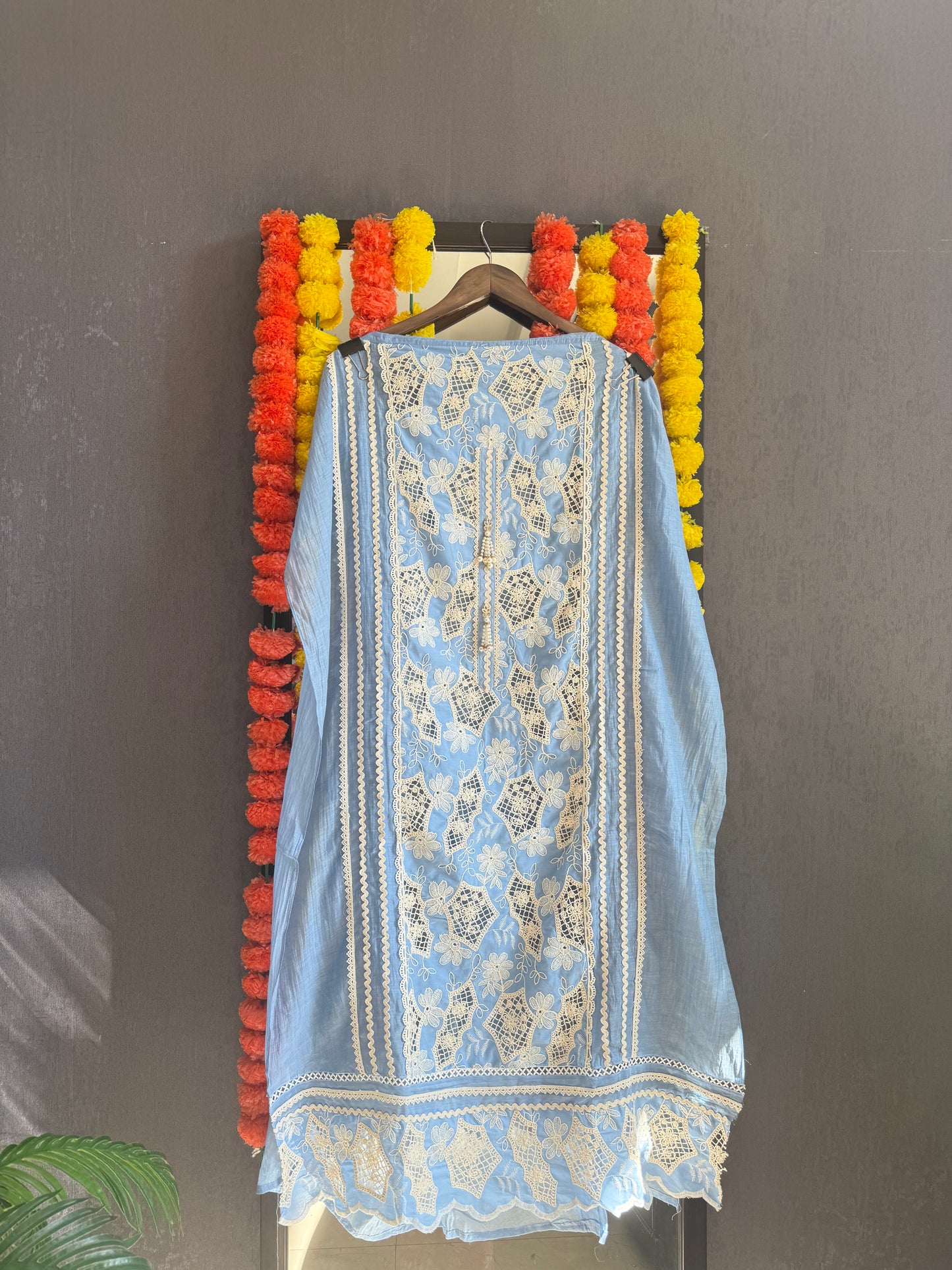 Luxurious Mul chanderi crochet handwork suit