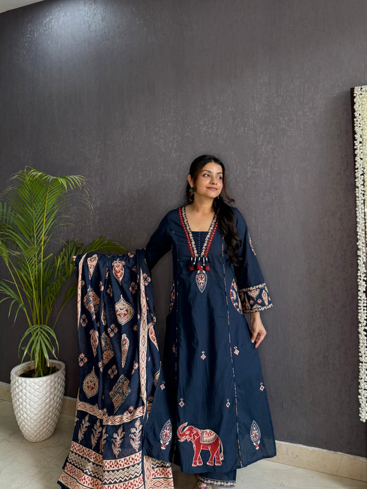 Pure cotton ajrakh suit set
