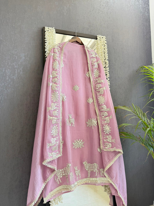 Luxurious Mul chanderi gota appliqué work suit