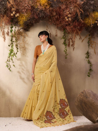 Pichwai Jamdani Linen saree