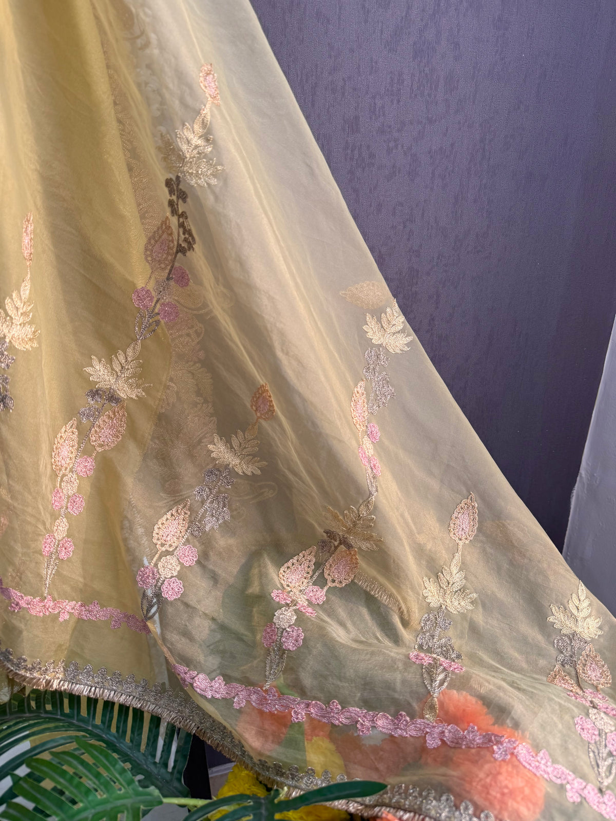 Premium tissue linen silk hand embroidered suit