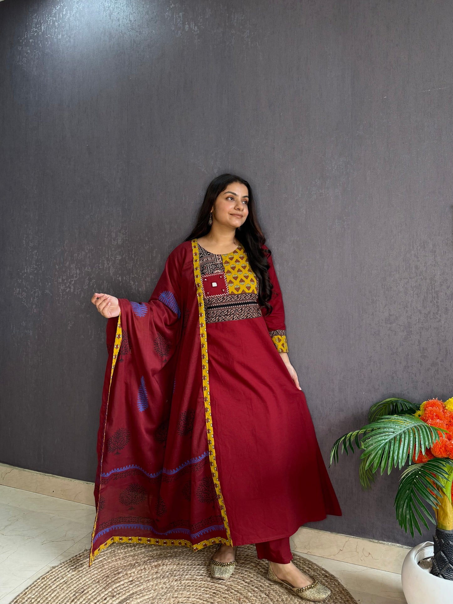 Mirror ajrakh A line suit set