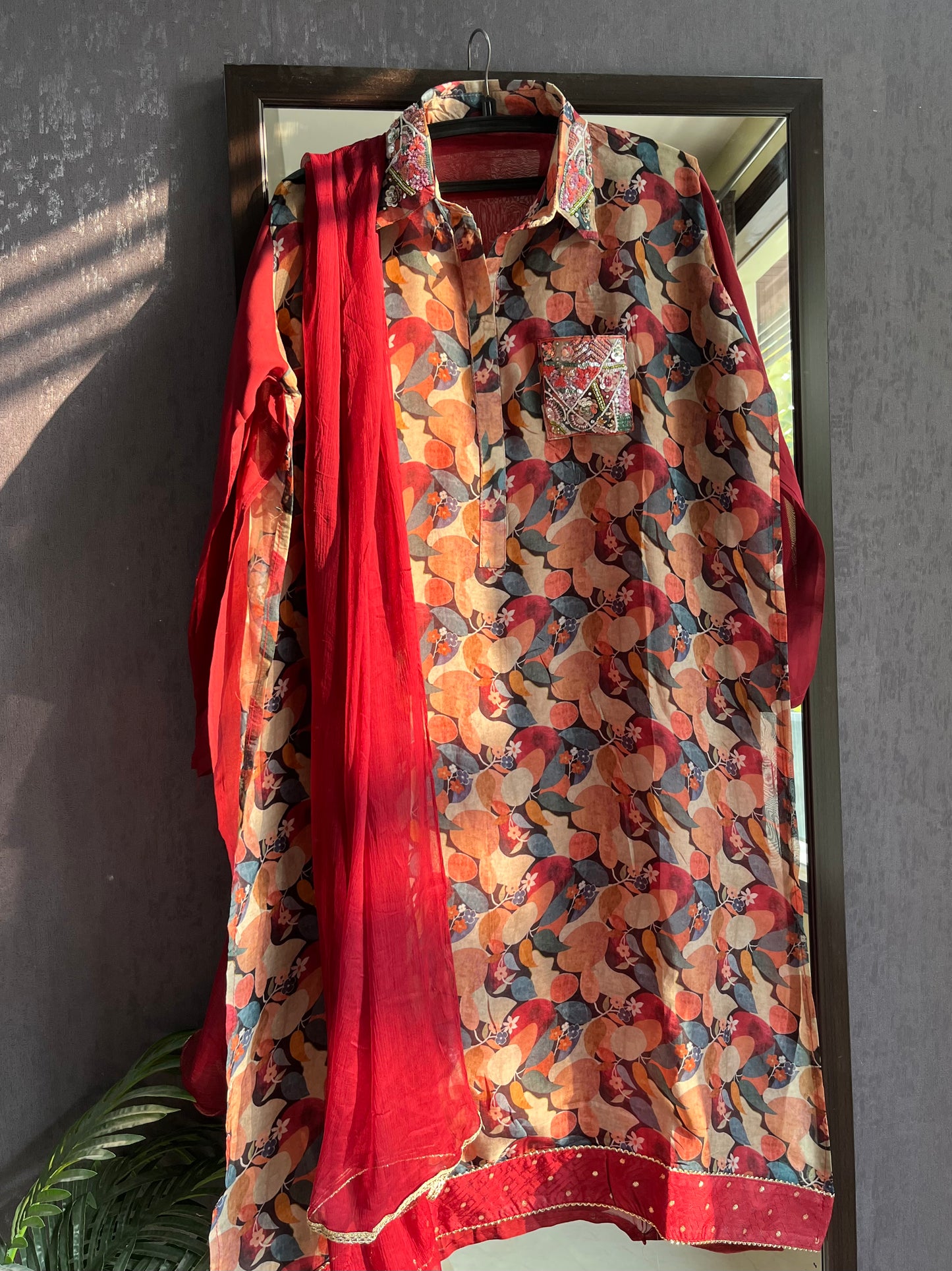 Floral organza handwork coordset